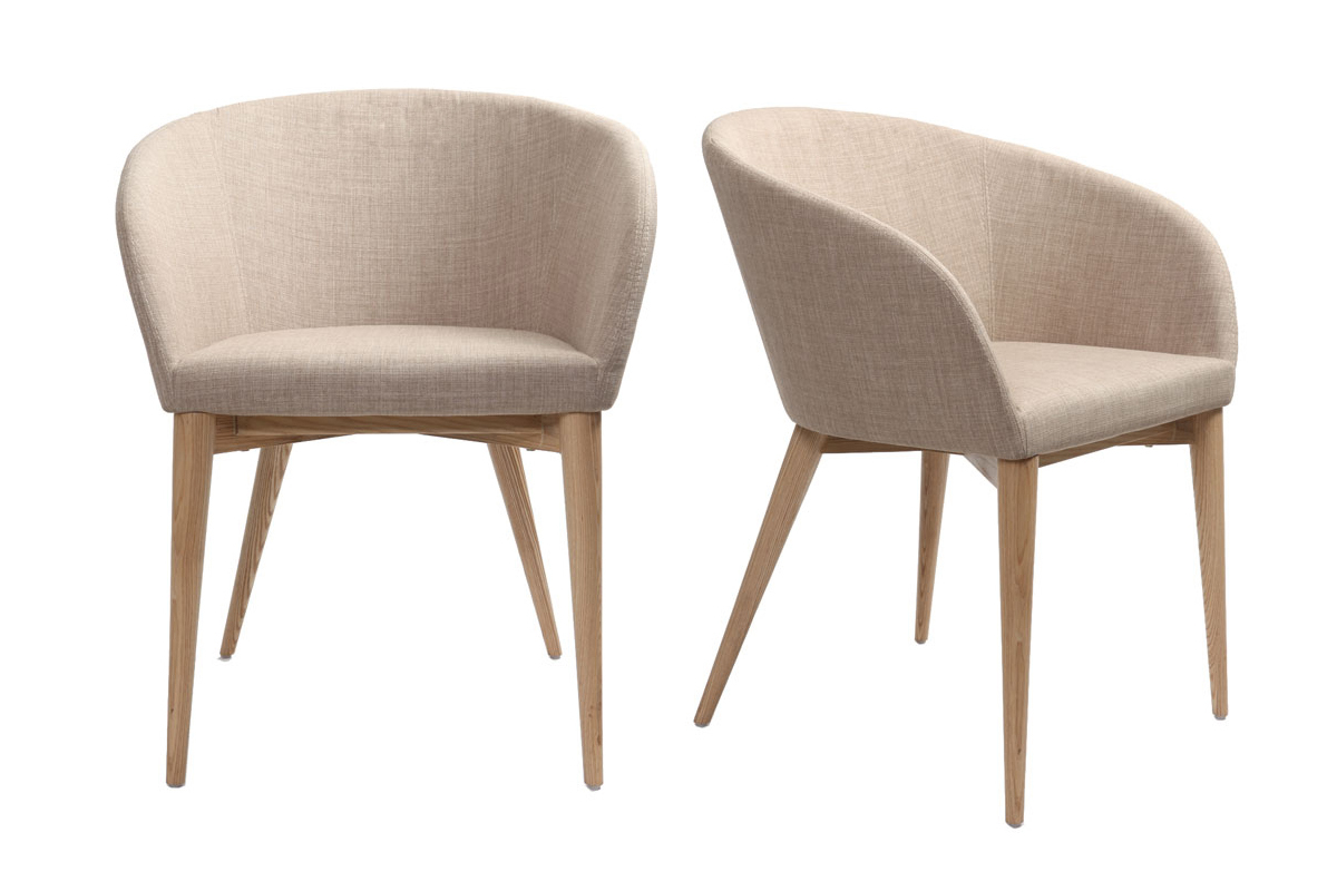 Fauteuils design beige et bois clair (lot de 2) DALIA