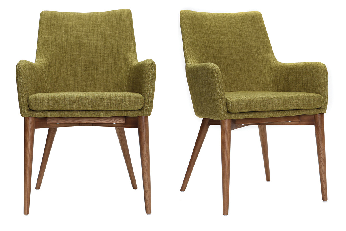 Fauteuils design en bois et tissu vert (lot de 2) SHANA