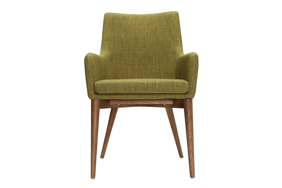 Fauteuils design en bois et tissu vert (lot de 2) SHANA