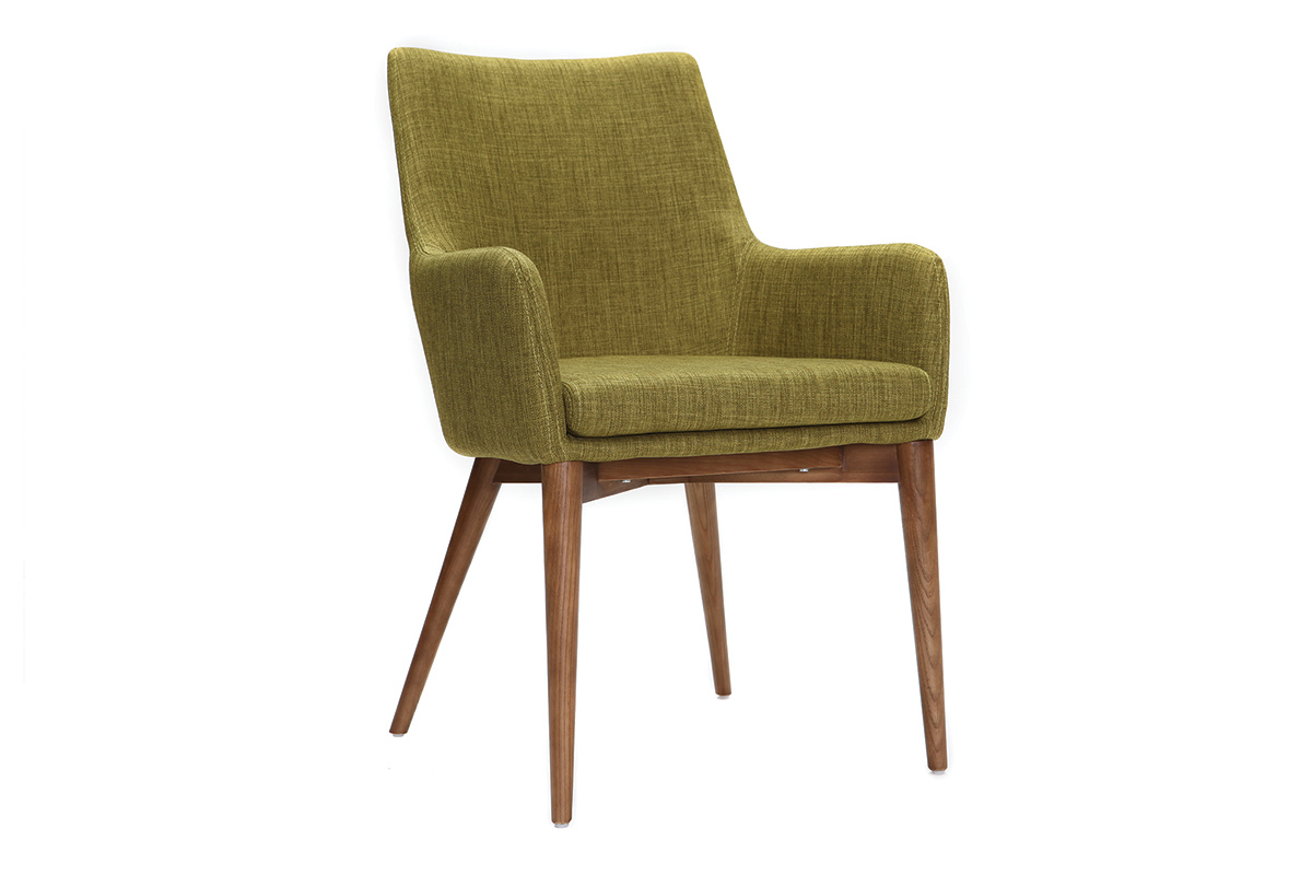 Fauteuils design en bois et tissu vert (lot de 2) SHANA