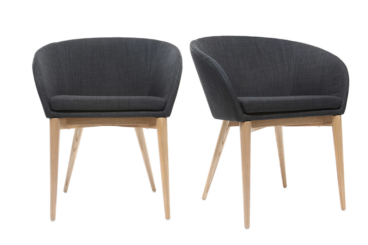 Fauteuils design gris anthracite et bois clair (lot de 2) DALIA