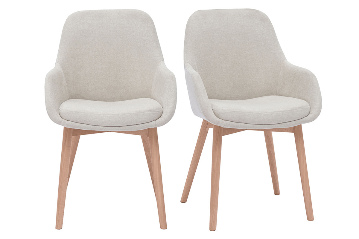 Fauteuils scandinaves en tissu effet velours beige et bois clair massif (lot de 2) HOLO