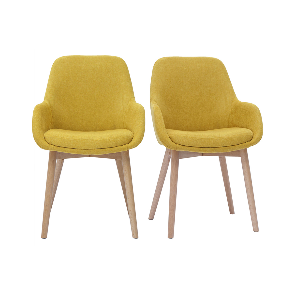 Fauteuils scandinaves en tissu effet velours jaune moutarde et bois clair massif (lot de 2) HOLO