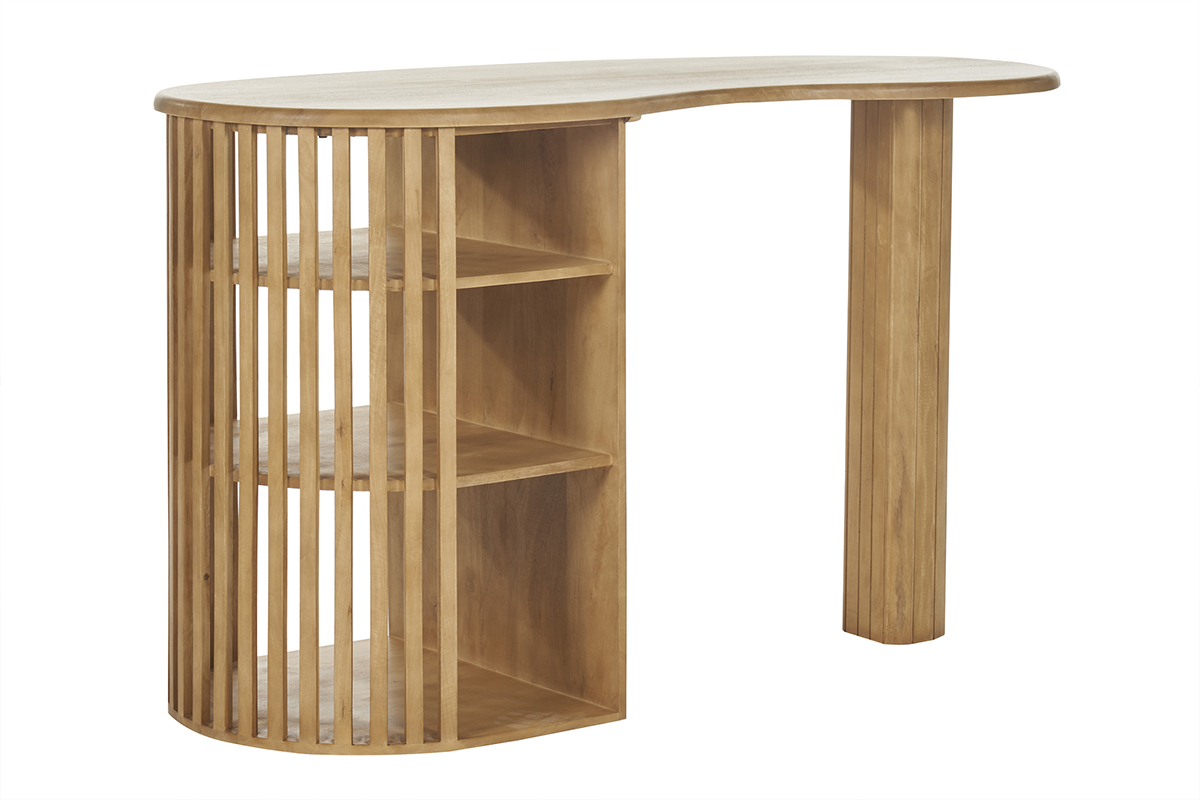 Ilot - table de bar avec rangements en bois manguier massif H90 cm LOBIO