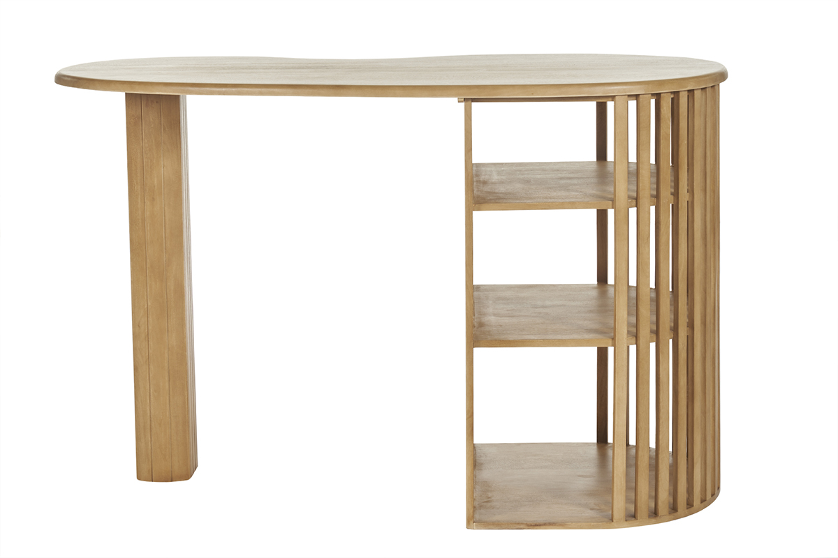 Ilot - table de bar avec rangements en bois manguier massif H90 cm LOBIO