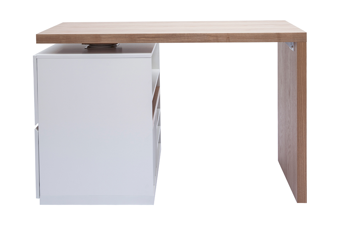 lot - table de bar modulable avec rangement blanc mat et bois clair chne L140-165 cm MAX