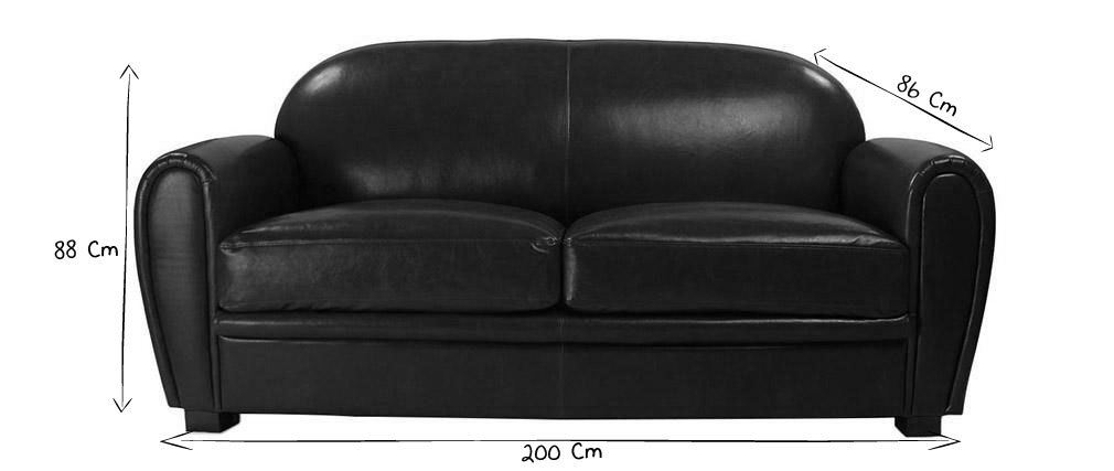 Canape Club Convertible En Cuir De Vachette Noir 3 Places Miliboo