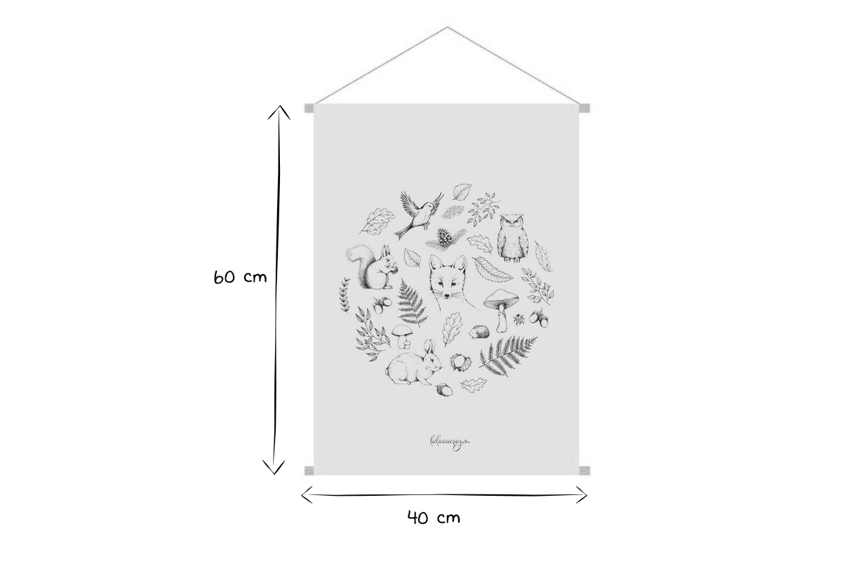 Kakemono enfant tableau en toile suspendue illustration fort d'automne L40 x H60 cm FORET