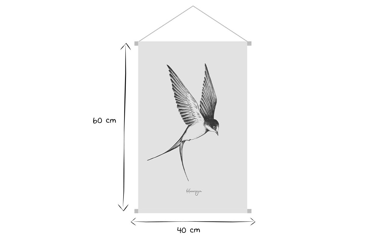 Kakemono tableau en toile suspendue illustration hirondelle L40 x H60 cm LIBERTY