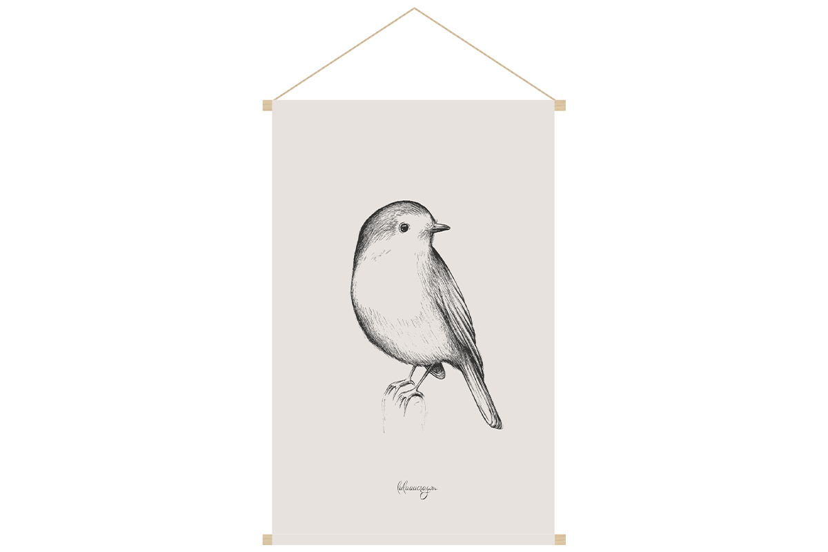 Kakemono tableau en toile suspendue illustration oiseau L40 x H60cm MELODY