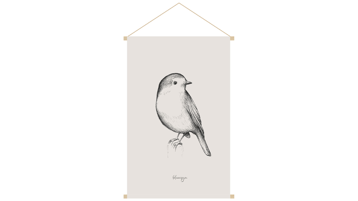 Kakemono tableau en toile suspendue illustration oiseau L40 x H60cm MELODY