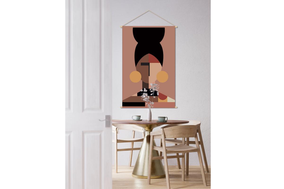 Kakemono tableau en toile suspendue portrait femme ethnique L80 x H120 cm CURLY