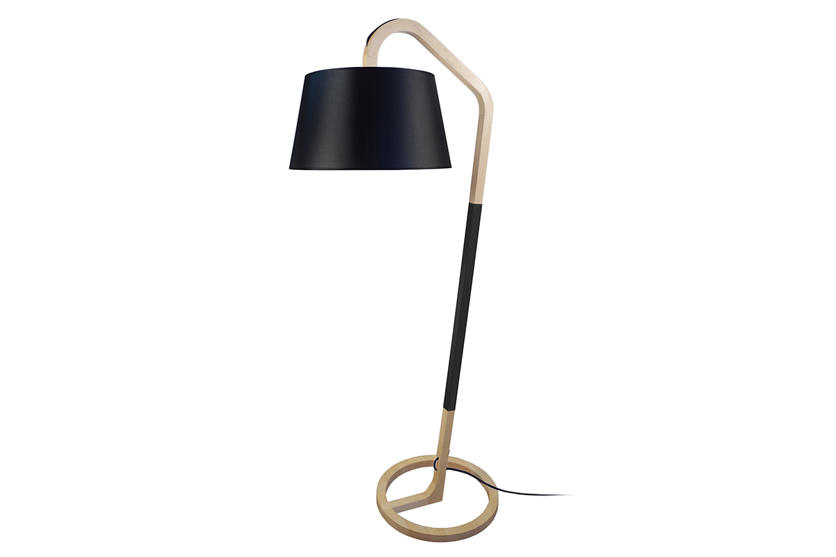 Lampadaire design pied cercle bois noir TWIST