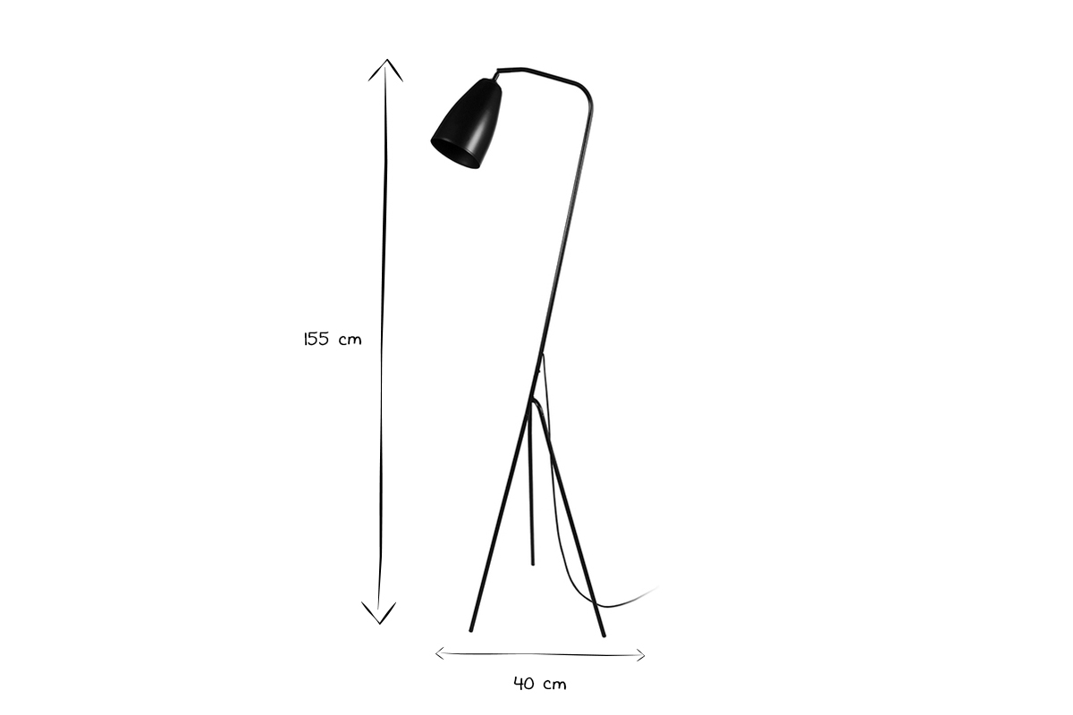 Lampadaire design trpied en mtal noir H155 cm FRIDAY