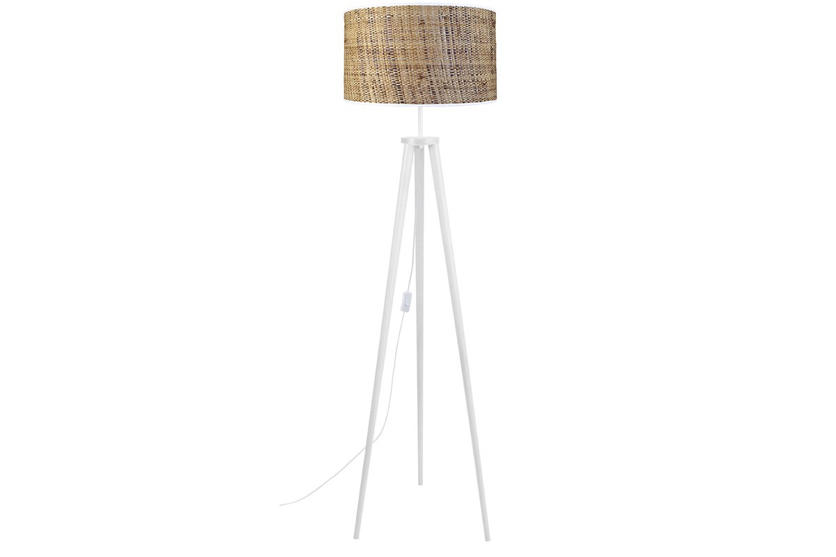 Lampadaire en jute et bois massif blanc H155 cm JUTA