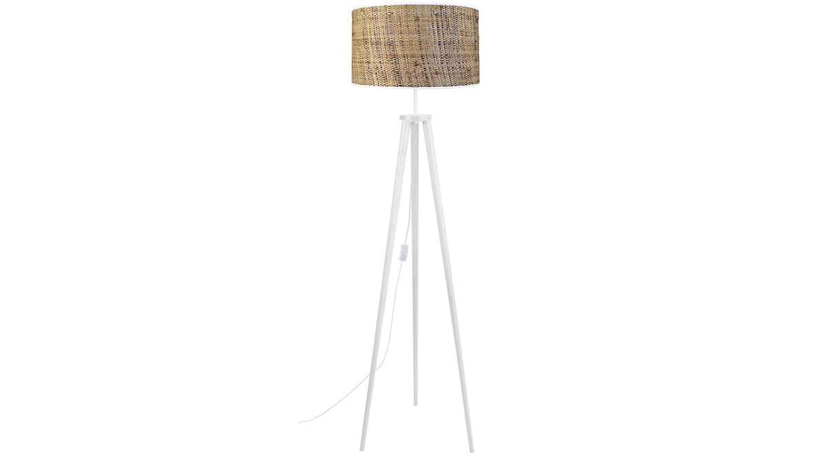 Lampadaire en jute et bois massif blanc H155 cm JUTA