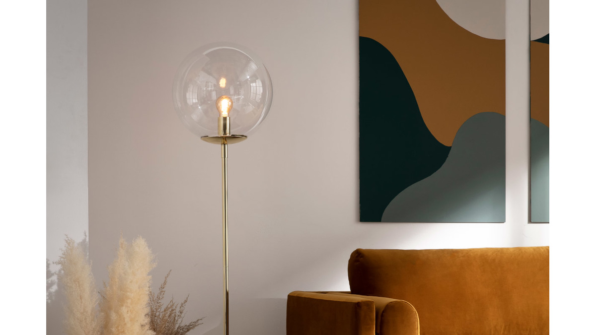Lampadaire globe en verre et métal doré H160 cm SOAP - Miliboo