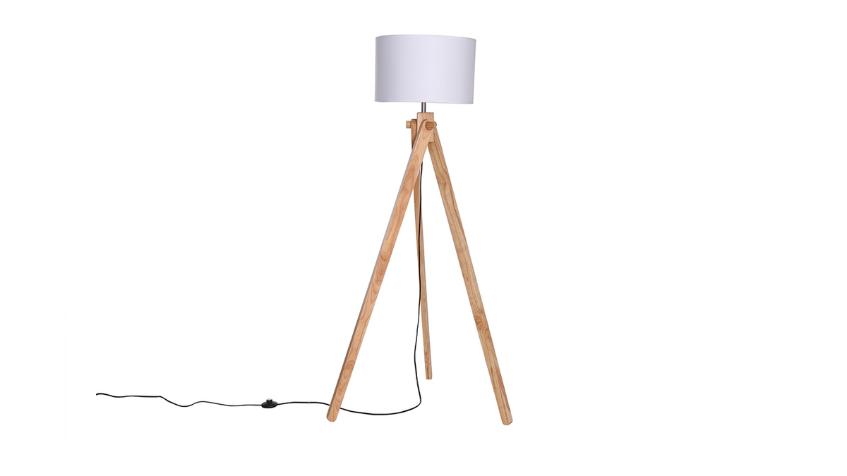 Lampadaire scandinave chne abat jour blanc HELIA