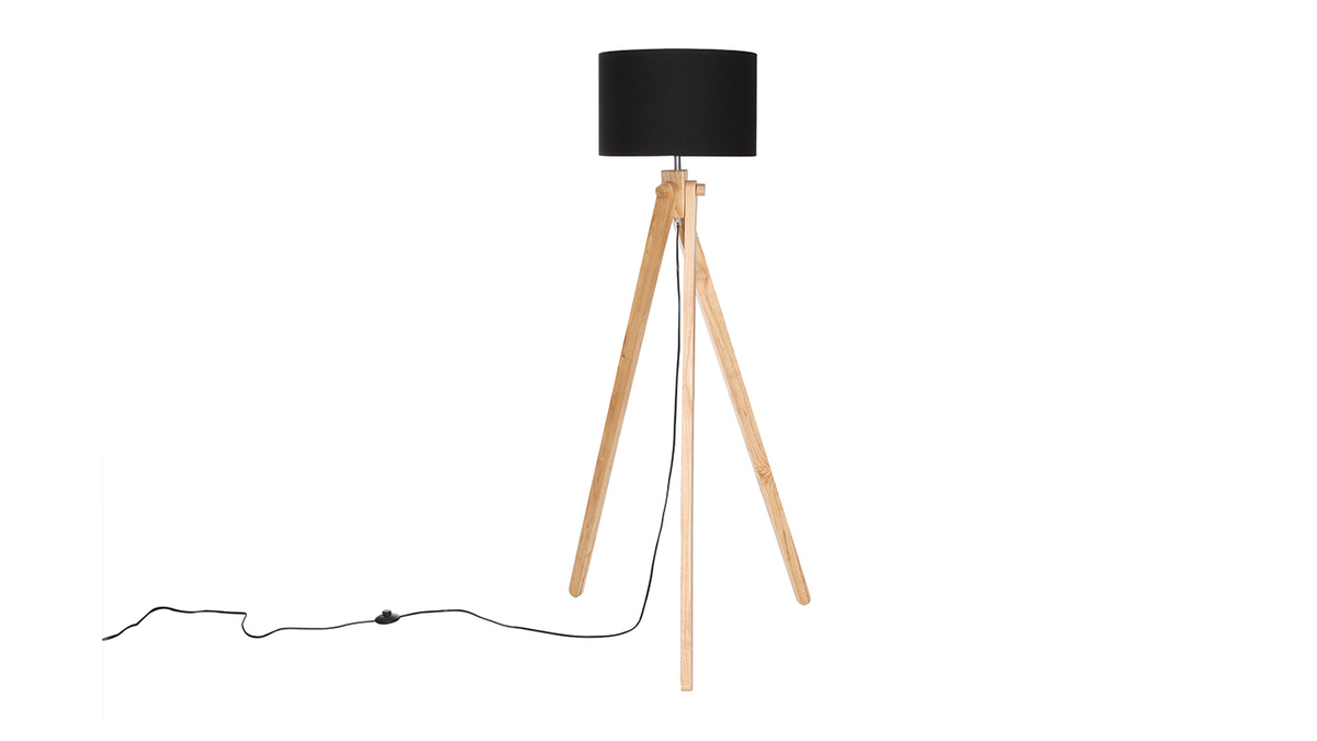 Lampadaire scandinave chne abat jour noir HELIA