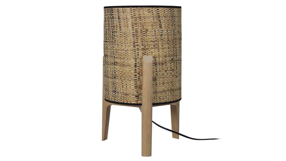 Lampe à poser avec abat-jour en jute et pied en bois H45 cm ALPHA - Miliboo