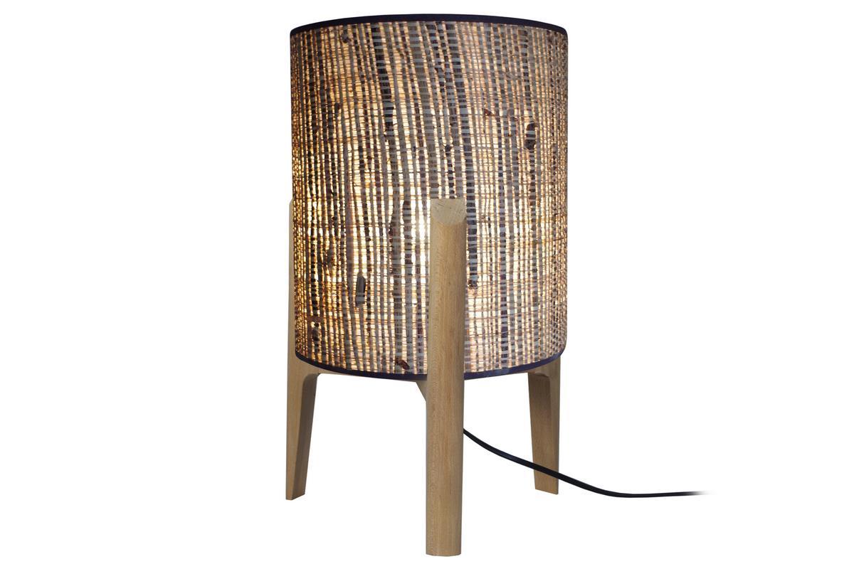 Lampe  poser avec abat-jour en jute et pied en bois H45 cm ALPHA