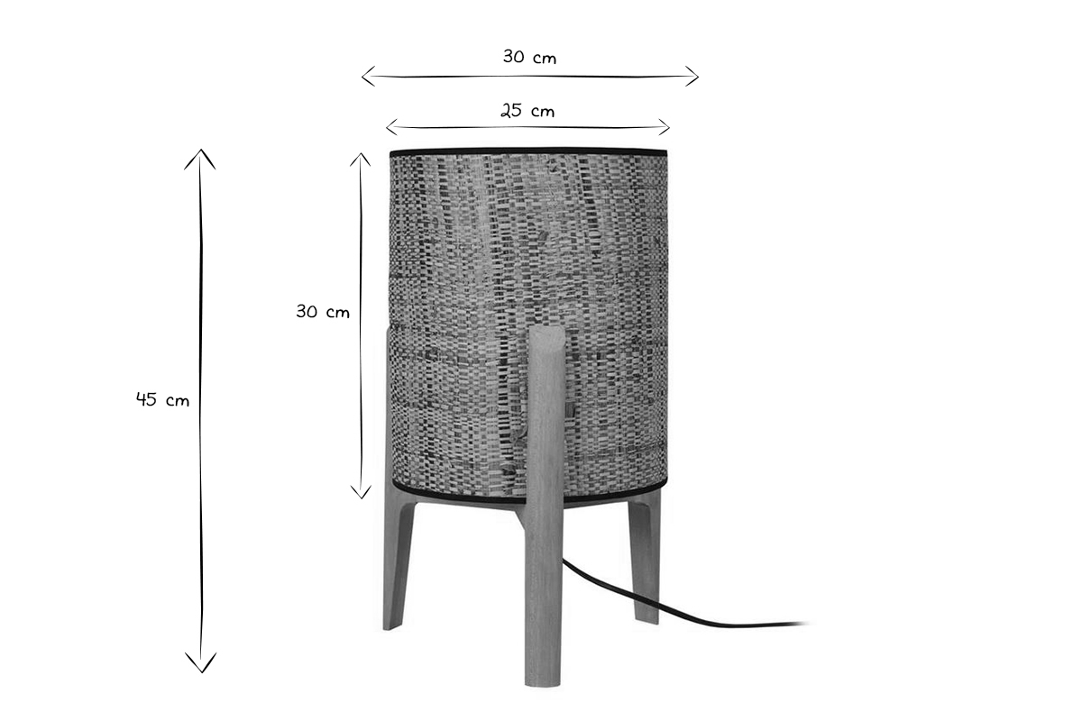 Lampe  poser avec abat-jour en jute et pied en bois H45 cm ALPHA