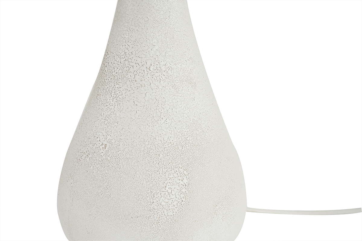 Lampe  poser blanche en cramique effet pierre et abat-jour en raphia H49 cm PYRUS