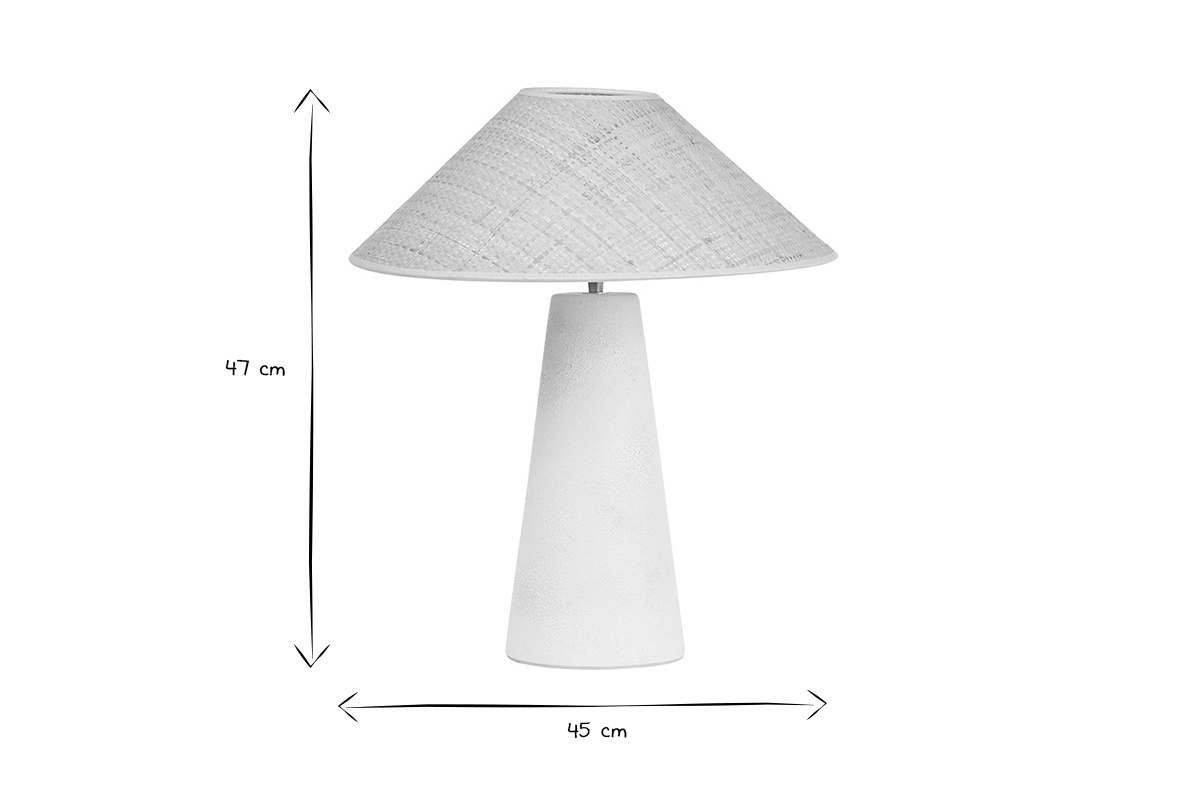 Lampe  poser blanche en cramique et abat-jour en rabane H47 cm JUNI