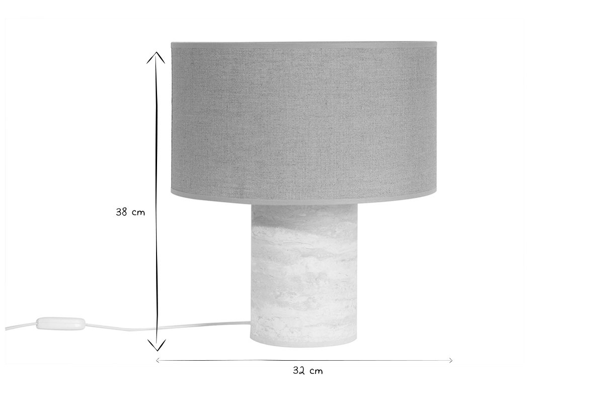 Lampe  poser design effet travertin et abat-jour en lin H37 cm SEMA