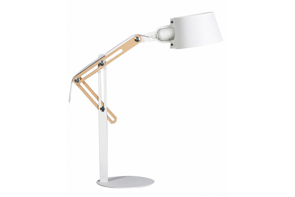 Lampe  poser design en bois clair et mtal blanc H60 cm BILLY