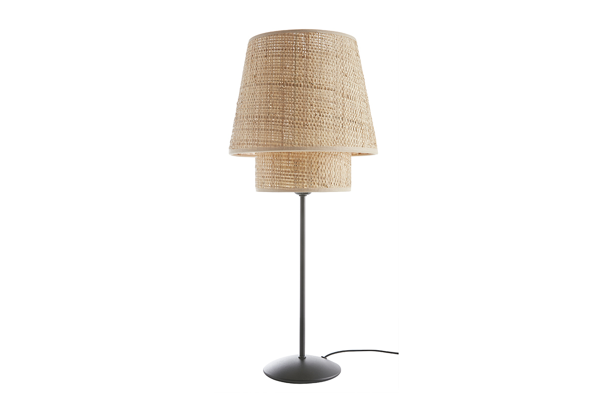 Lampe  poser design en rabane et mtal noir H52 cm JUME