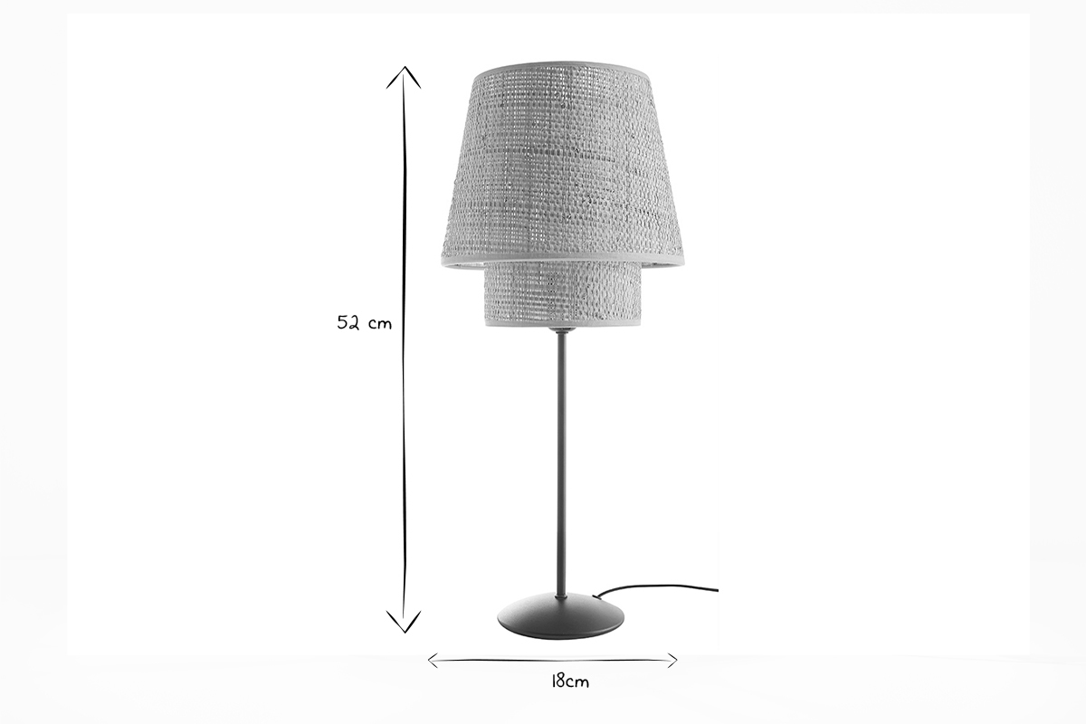 Lampe  poser design en rabane et mtal noir H52 cm JUME