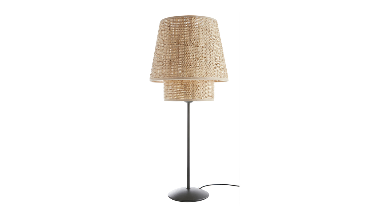 Lampe  poser design en rabane et mtal noir H52 cm JUME