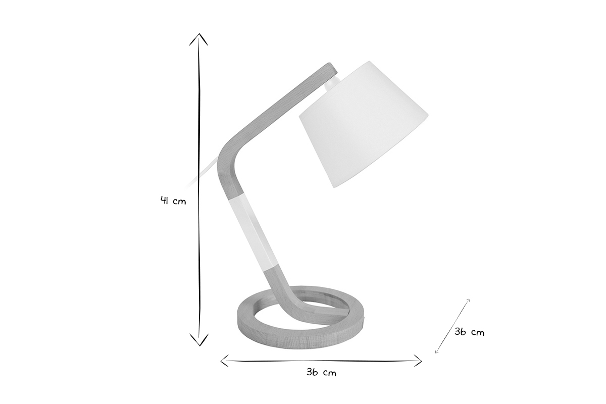 Lampe  poser design pied cercle bois blanc H41 cm TWIST