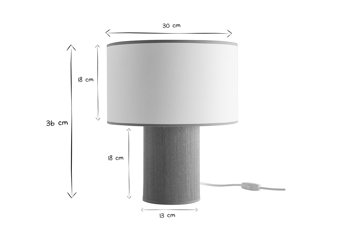 Lampe  poser en bois feuille d'acajou et abat-jour en coton blanc cass H36 cm SOLAR