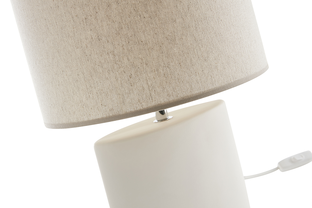 Lampe  poser en cramique blanc mat et abat-jour en lin naturel TIGA