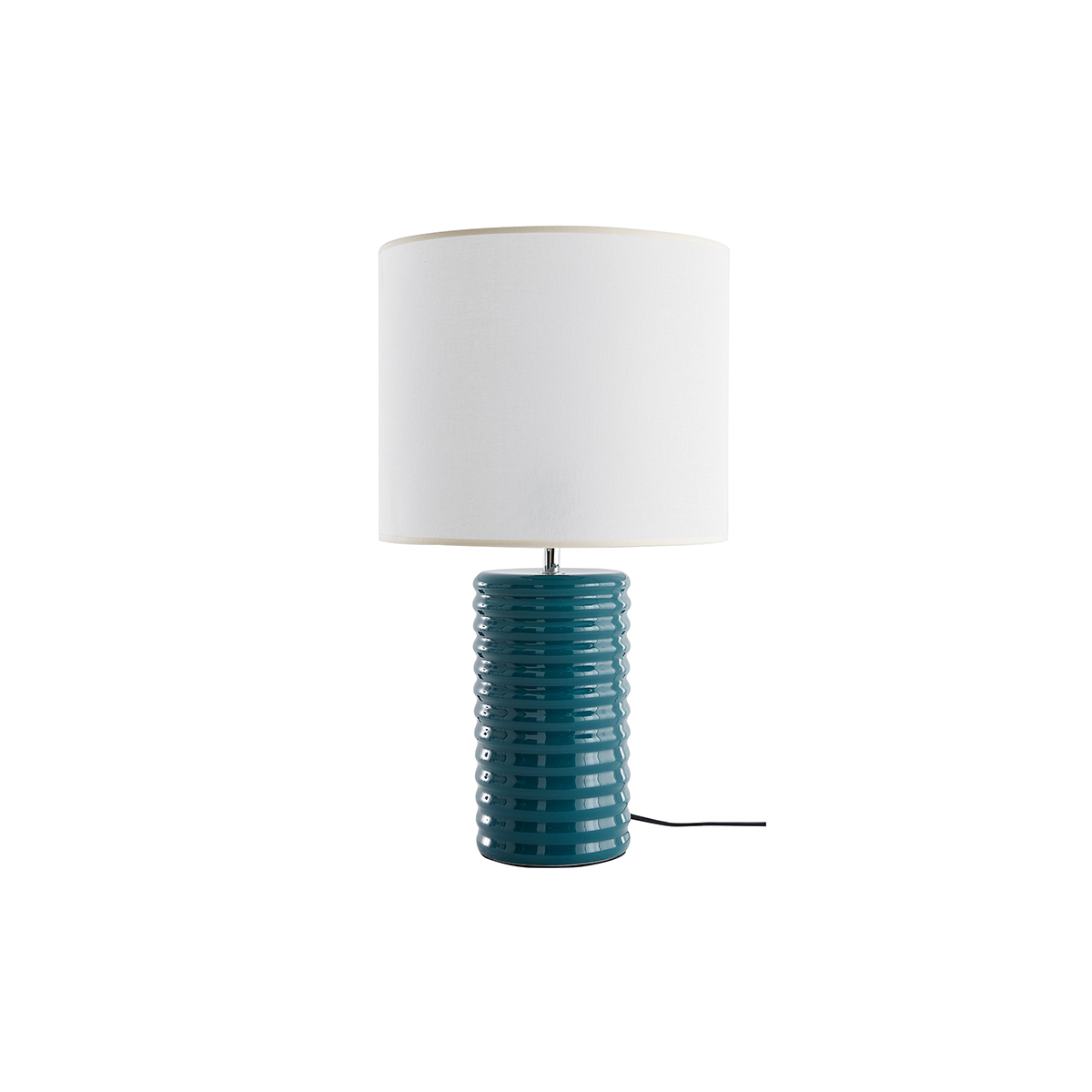 Lampe à poser en céramique émaillée bleu canard et abat-jour écru H53 cm BERRO