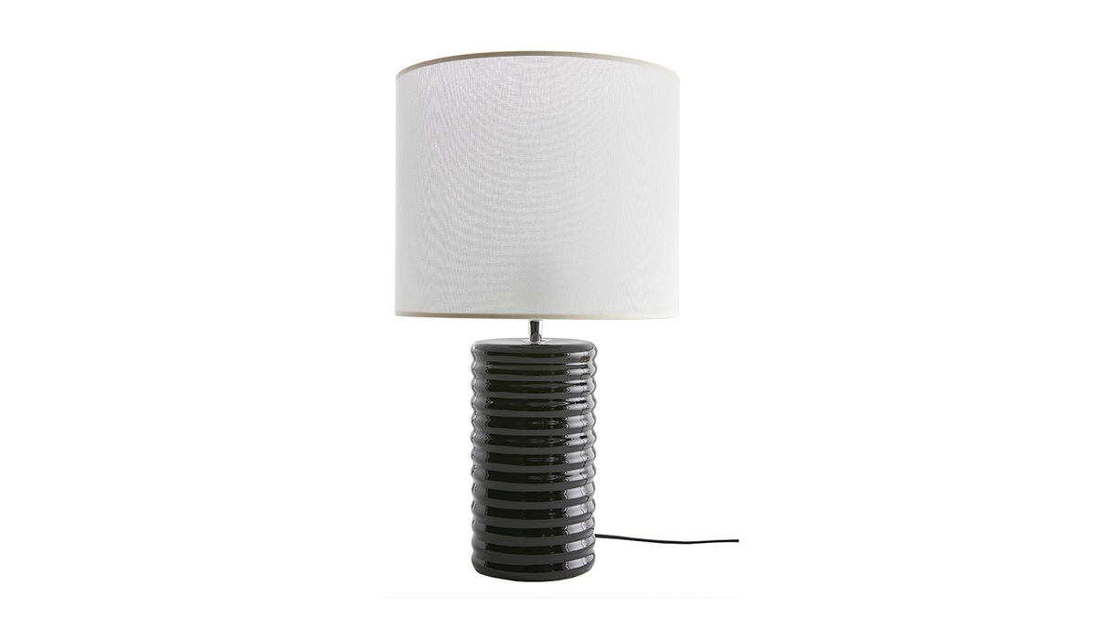 Lampe  poser en cramique maille noire et abat-jour cru H53 cm BERRO