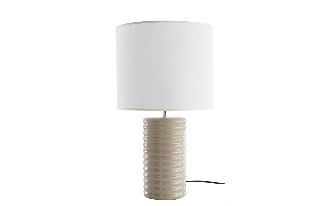 Lampe  poser en cramique maille taupe et abat-jour cru H53 cm BERRO