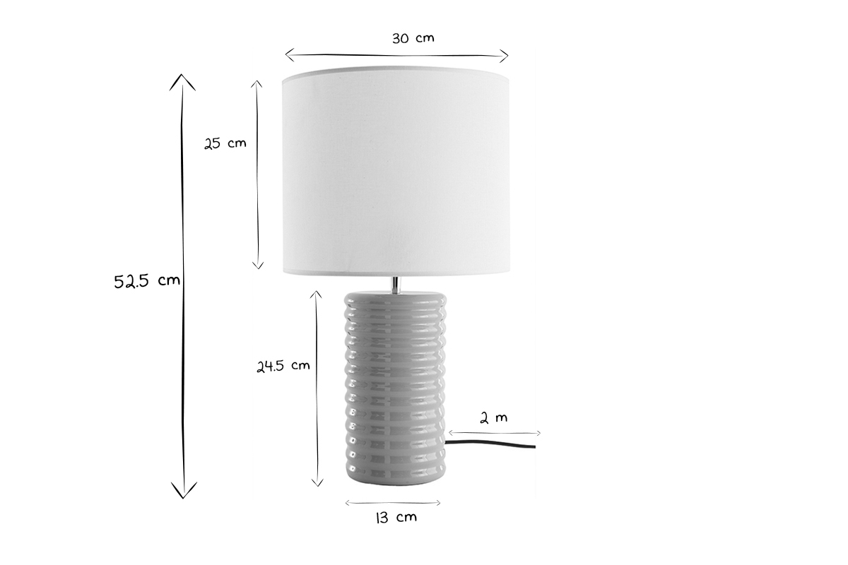 Lampe  poser en cramique maille taupe et abat-jour cru H53 cm BERRO