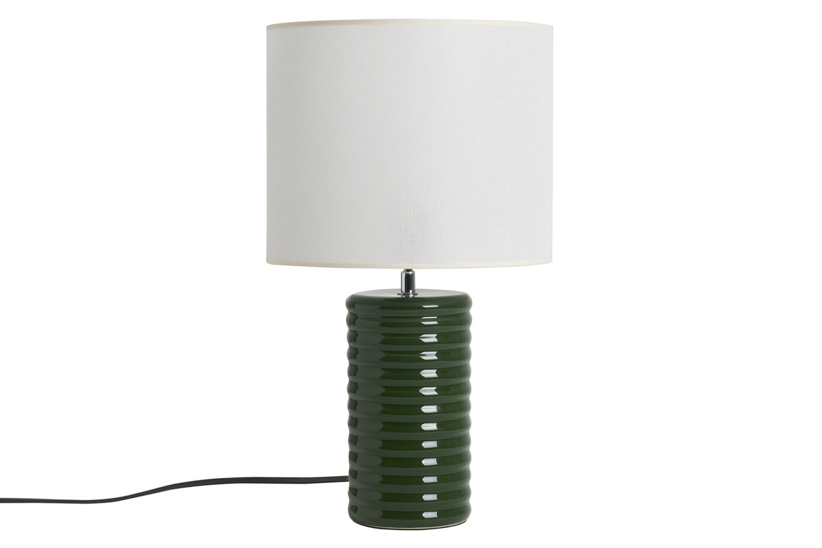 Lampe  poser en cramique maille vert fonc et abat-jour cru H53 cm BERRO