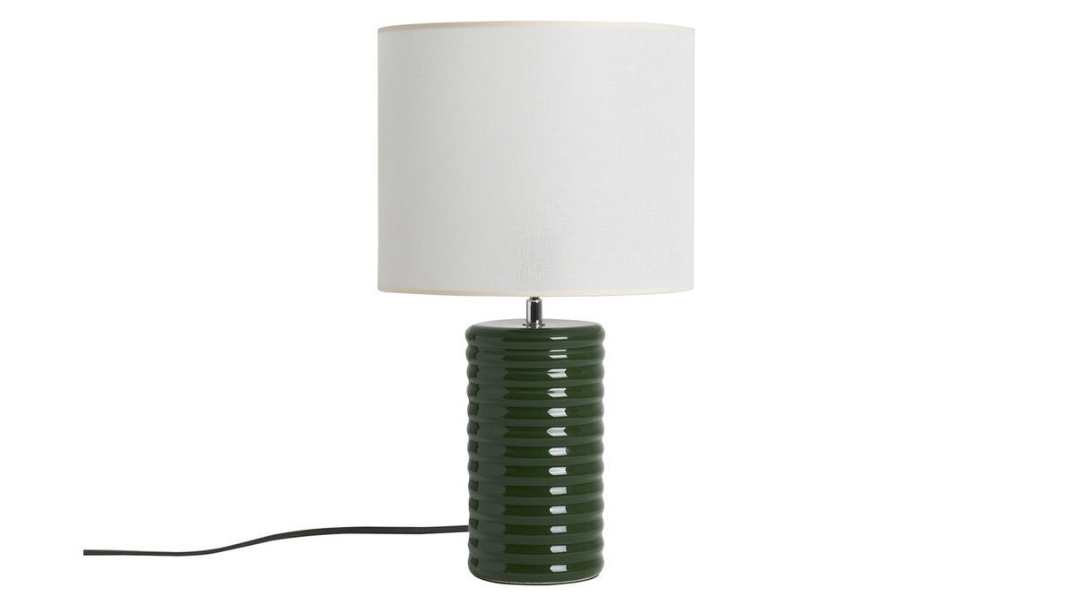 Lampe  poser en cramique maille vert fonc et abat-jour cru H53 cm BERRO