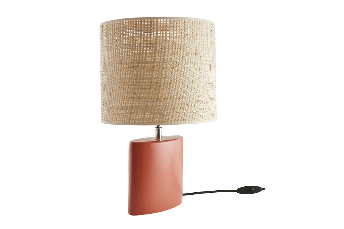 Lampe  poser en cramique terracotta mat et abat-jour en raphia naturel H40 cm TIGA