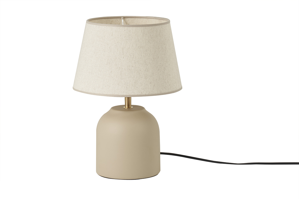 Lampe  poser taupe en cramique mate et abat-jour en lin H35 cm SIMAO