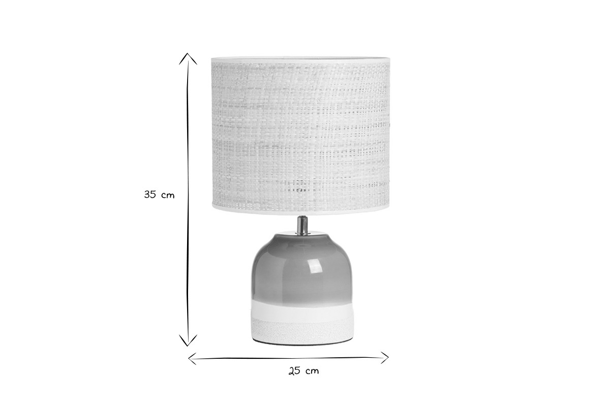 Lampe  poser verte en cramique et abat-jour en rabane H35 cm PIEGA