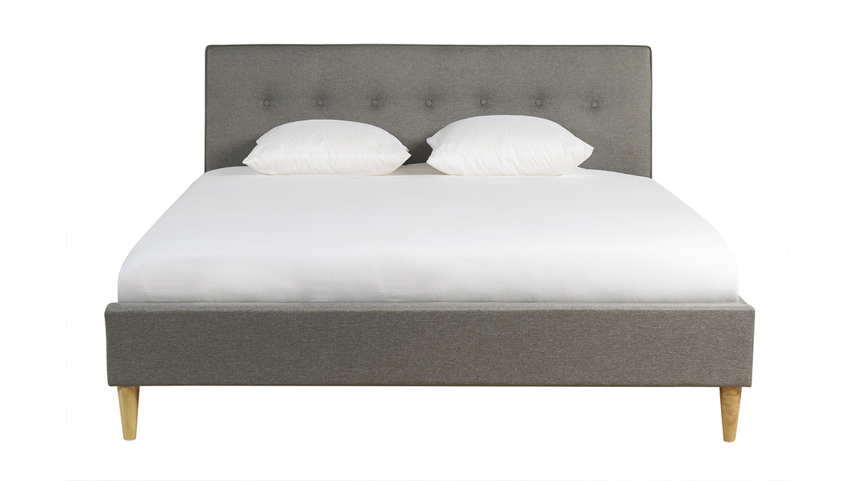 Lit 2 places 160x200 cm avec tte de lit en tissu gris clair LEONCE