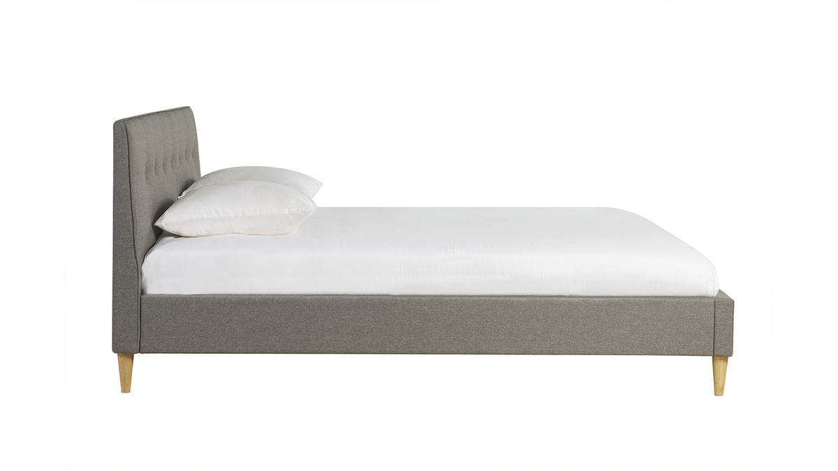 Lit 2 places 160x200 cm avec tte de lit en tissu gris clair LEONCE