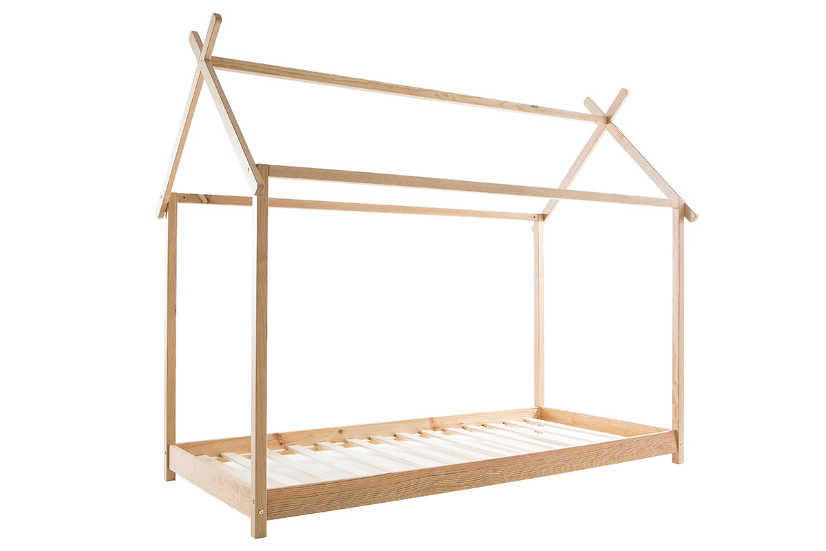 Lit cabane enfant avec sommier 90 x 200 cm en bois KBANE