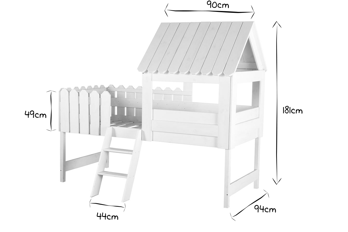 Lit cabane enfant en pin massif blanc LITTLE HOUSE