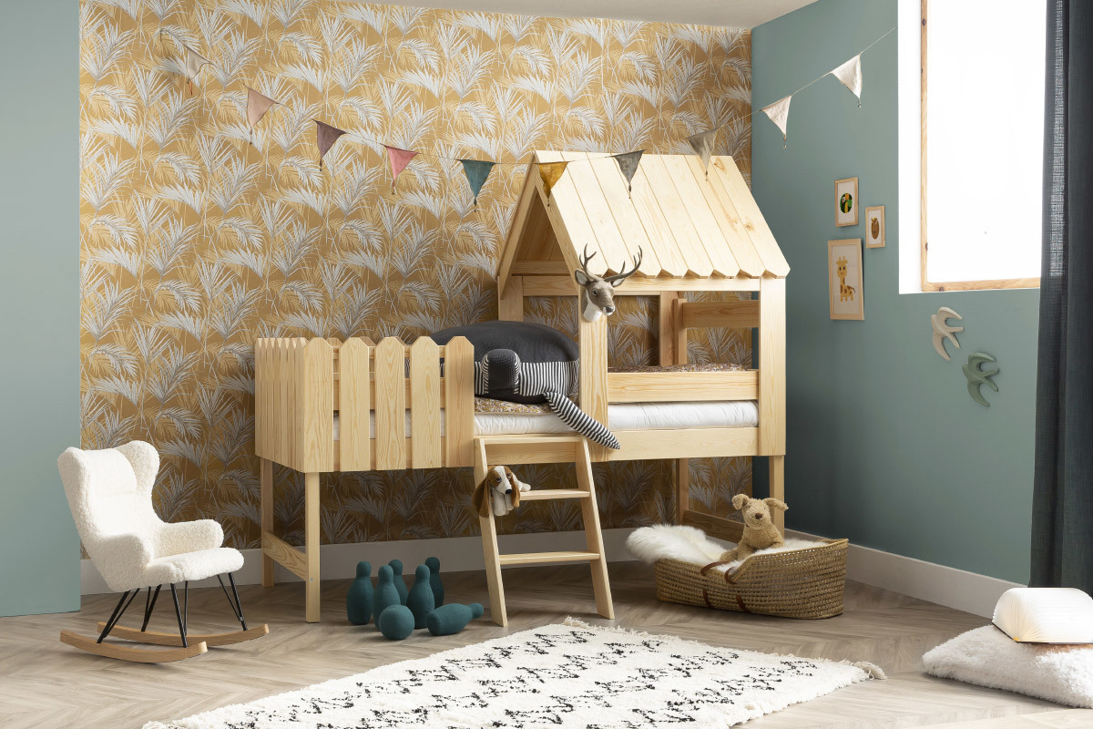 Lit cabane enfant en pin massif blanc LITTLE HOUSE